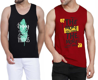 WOOSTRO Printed Men Scoop Neck Black, Maroon T-Shirt