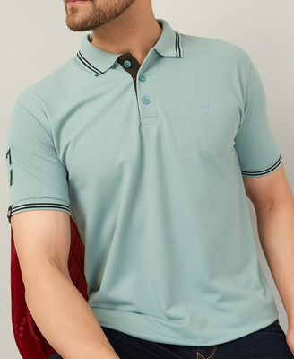 We Perfect Solid Men Polo Neck Green T-Shirt