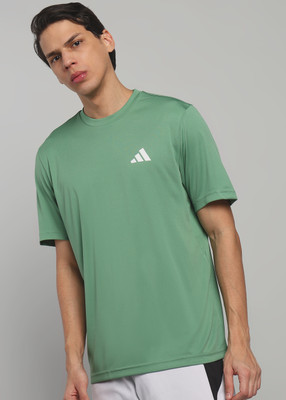 ADIDAS Solid Men Round Neck Green T-Shirt