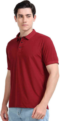 Amigos Solid Men Polo Neck Red T-Shirt