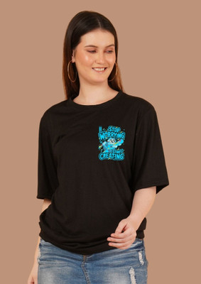 Parona Printed Women Round Neck Black T-Shirt