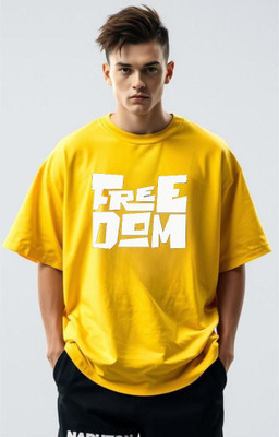 BLOSSOMTRADER Typography Men Round Neck Yellow T-Shirt