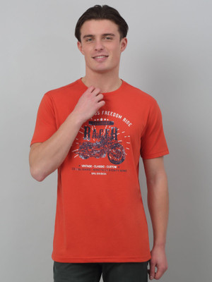 CANTABIL Printed Men Round Neck Orange T-Shirt