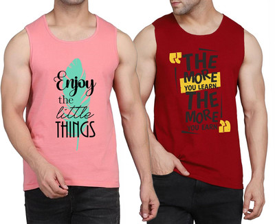 WOOSTRO Printed Men Scoop Neck Pink, Maroon T-Shirt
