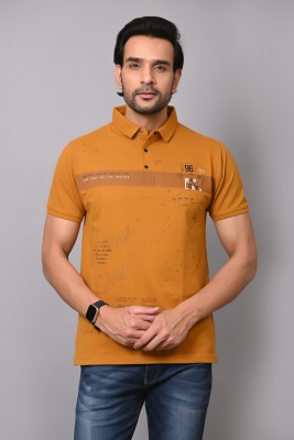 Arbour Printed Men Polo Neck Yellow T-Shirt
