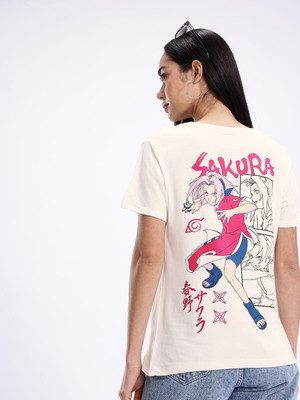 Kook N Keech Printed Women Round Neck White T-Shirt