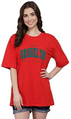 Ashkart Typography Women Round Neck Red T-Shirt