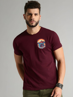 SZN Graphic Print Men Round Neck Maroon T-Shirt