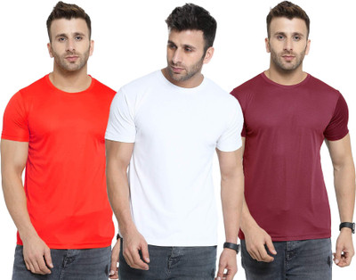 UDI n ADI Solid Men Round Neck Red, White, Maroon T-Shirt