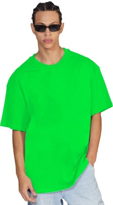 Leotude Solid Men Round Neck Green T-Shirt