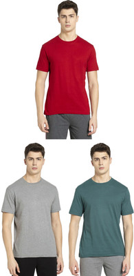 JOCKEY Solid Men Round Neck Grey, Green, Red T-Shirt