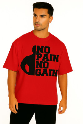 THE DEMIX Graphic Print, Typography Men Round Neck Red T-Shirt