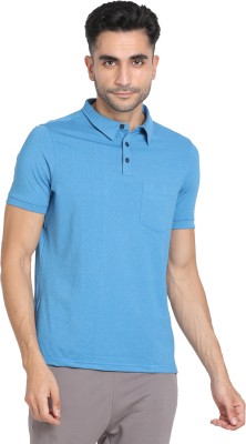 TURTLE Solid Men Polo Neck Light Blue T-Shirt