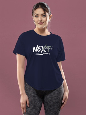 CHKOKKO Printed Women Round Neck Navy Blue T-Shirt