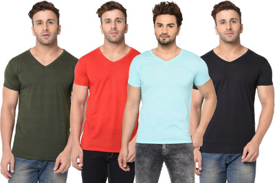 JB Jangoboy Solid Men V Neck Multicolor T-Shirt