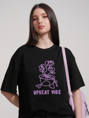 Tokyo Talkies Printed Women Round Neck Black T-Shirt