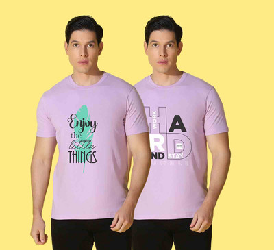 WOOSTRO Typography Men Round Neck Purple T-Shirt