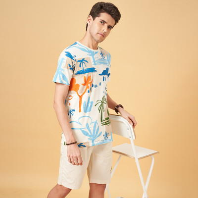 Urban Ranger by Pantaloons Printed Men Round Neck White T-Shirt