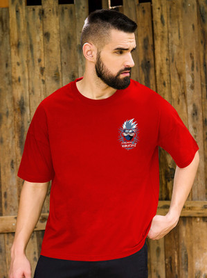 Zoomen Printed Men Round Neck Red T-Shirt