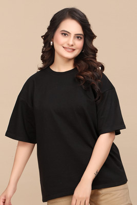 Moda Rapido Solid Women Round Neck Black T-Shirt