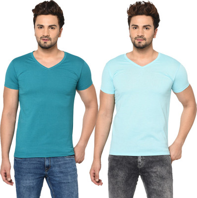 Adorbs Trend Solid Men V Neck White T-Shirt