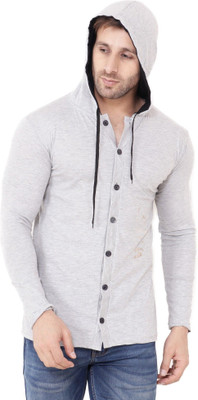 tfurnish Solid Men Hooded Neck Silver T-Shirt