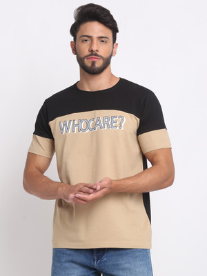 Selfusion Printed, Typography Men Round Neck Brown T-Shirt