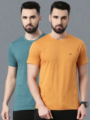 Force NXT Solid Men Polo Neck Orange, Green T-Shirt
