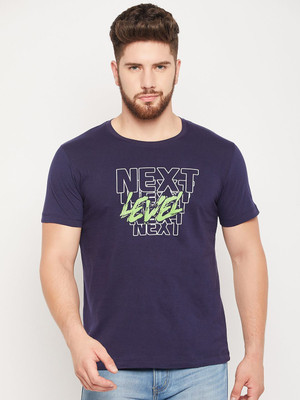 Mast & Harbour Typography Men Round Neck Blue T-Shirt