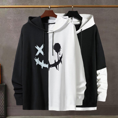 Try This Printed Men Hooded Neck Black, White T-Shirt