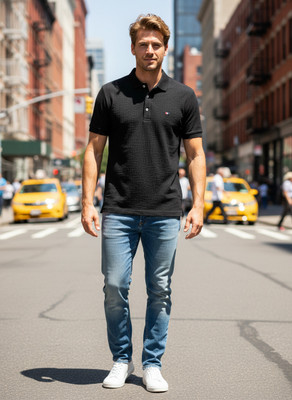 KRM Solid Men Polo Neck White T-Shirt