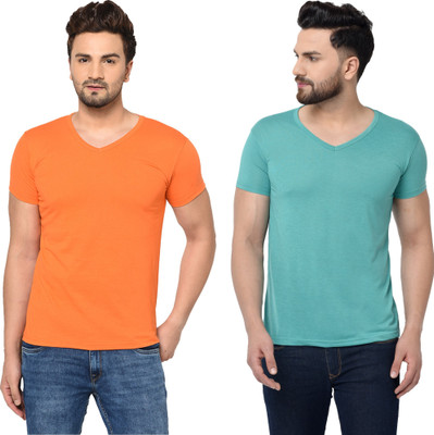 Tresna Trendy Solid Men V Neck Multicolor T-Shirt