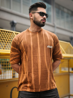 MANIAC Printed Men Round Neck Brown T-Shirt