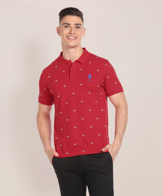 U.S. POLO ASSN. Printed Men Polo Neck Red T-Shirt