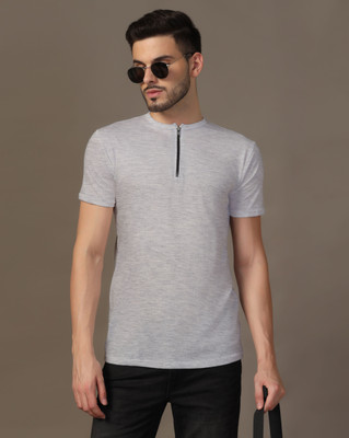 Blisstone Solid Men Henley Neck Grey T-Shirt