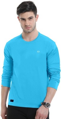 Triptee Solid Men Round Neck Blue T-Shirt