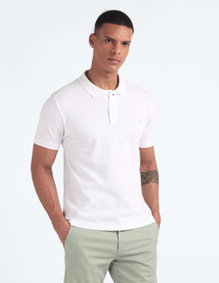 FLYING MACHINE Solid Men Polo Neck White T-Shirt