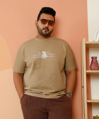 Instafab Plus Printed Men Round Neck Beige T-Shirt