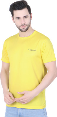 KIXRUN FASHION Solid Men Round Neck Yellow T-Shirt