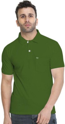 FADMARK Solid Men Polo Neck Green T-Shirt