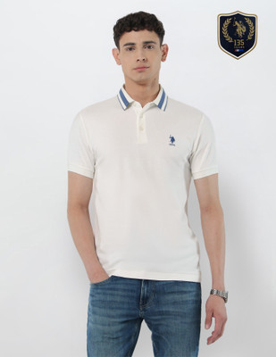 U.S. POLO ASSN. Solid Men Polo Neck White T-Shirt