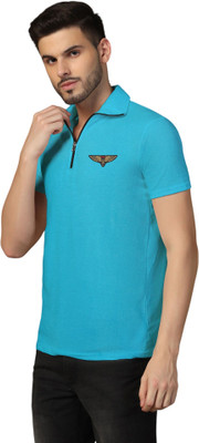 GEUM Printed Men Polo Neck Light Blue T-Shirt