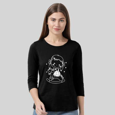 Nilan Tees Wear Graphic Print Women Round Neck Black T-Shirt