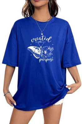 Stylicity Printed Women Round Neck Blue T-Shirt