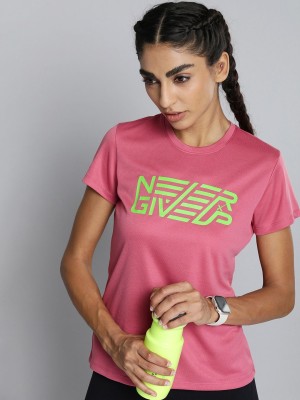 HRX by Hrithik Roshan Printed Women Round Neck Pink T-Shirt