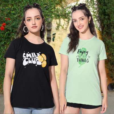 HEMLOCK Printed Women Round Neck Multicolor T-Shirt