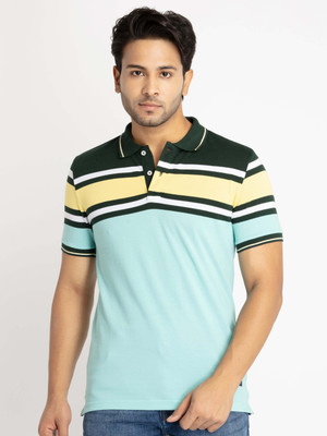 Status Quo Striped Men Polo Neck Blue T-Shirt