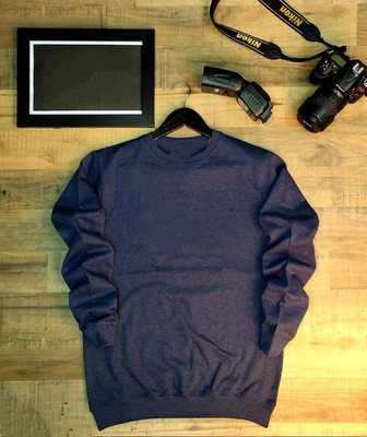 Magneto Solid Men Round Neck Navy Blue T-Shirt