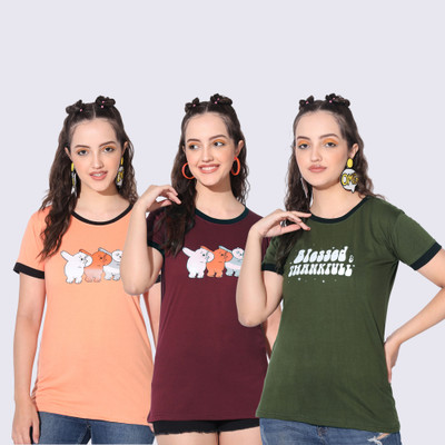 Krew Printed Women Round Neck Multicolor T-Shirt