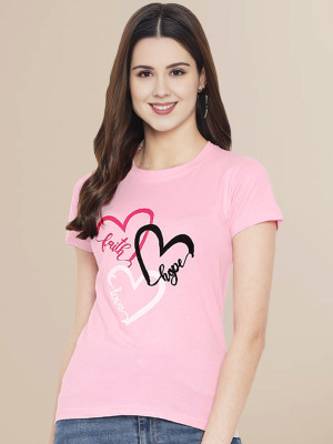 SZN Solid Women Round Neck Pink T-Shirt